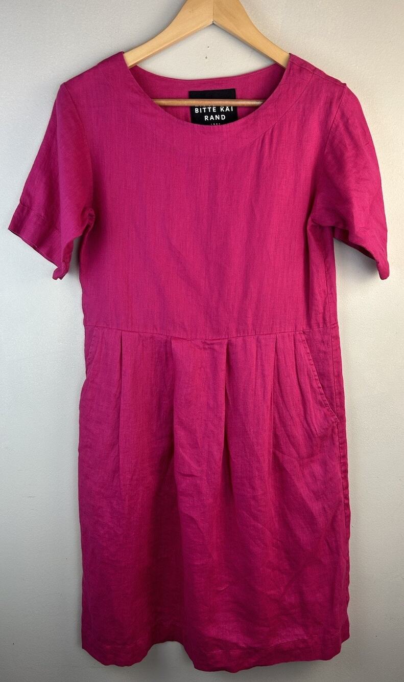 Bitte Kai Rand Women's Fuschia Pink 100% Linen Dress Sz XS Pockets Scandi
